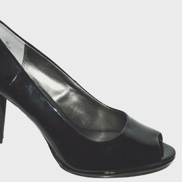 MODA SPANA NEW SIZE SIZE 9 M BLACK PATENT PEEP TOE PLATFORM PUMPS HEELS SHOES - Picture 4 of 6